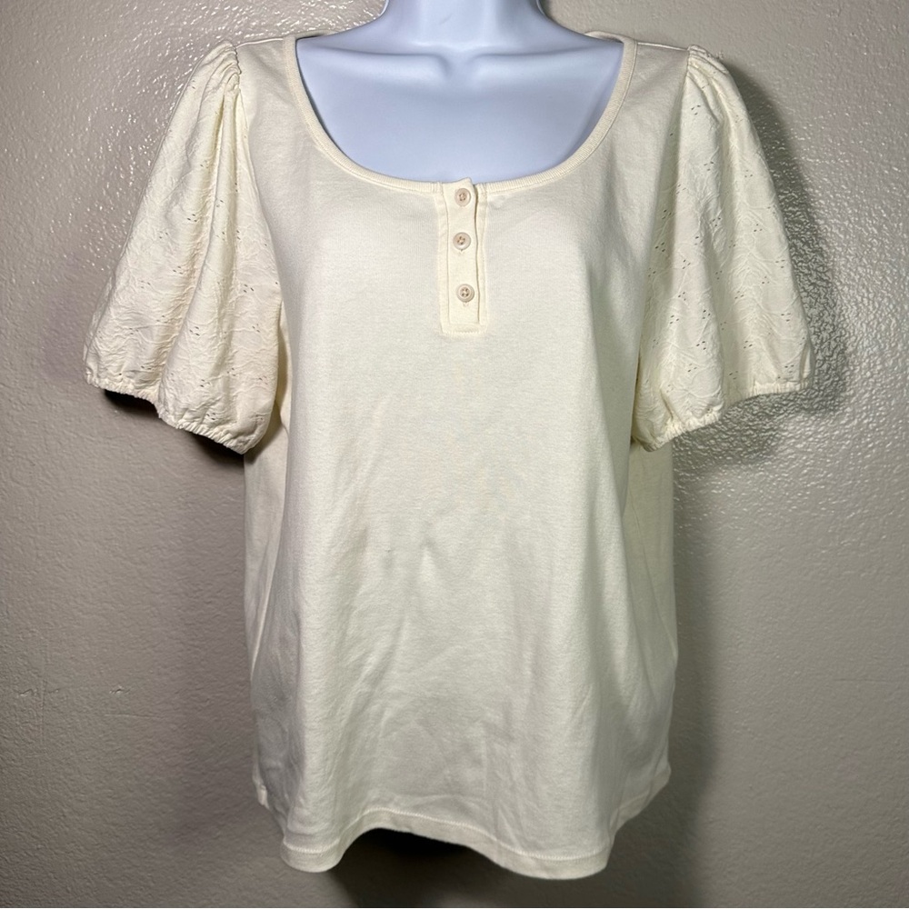 Madewell Eyelet-Sleeve Henley Top in Ivory - Picture 2 of 8
